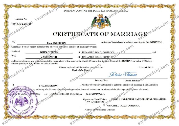 Dominica marriage certificate Word and PDF template